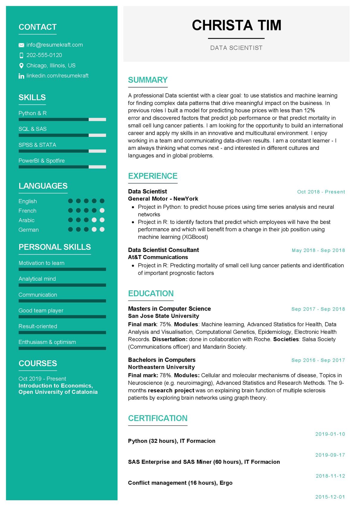Data Scientist Resume Example In 2024 ResumeKraft
