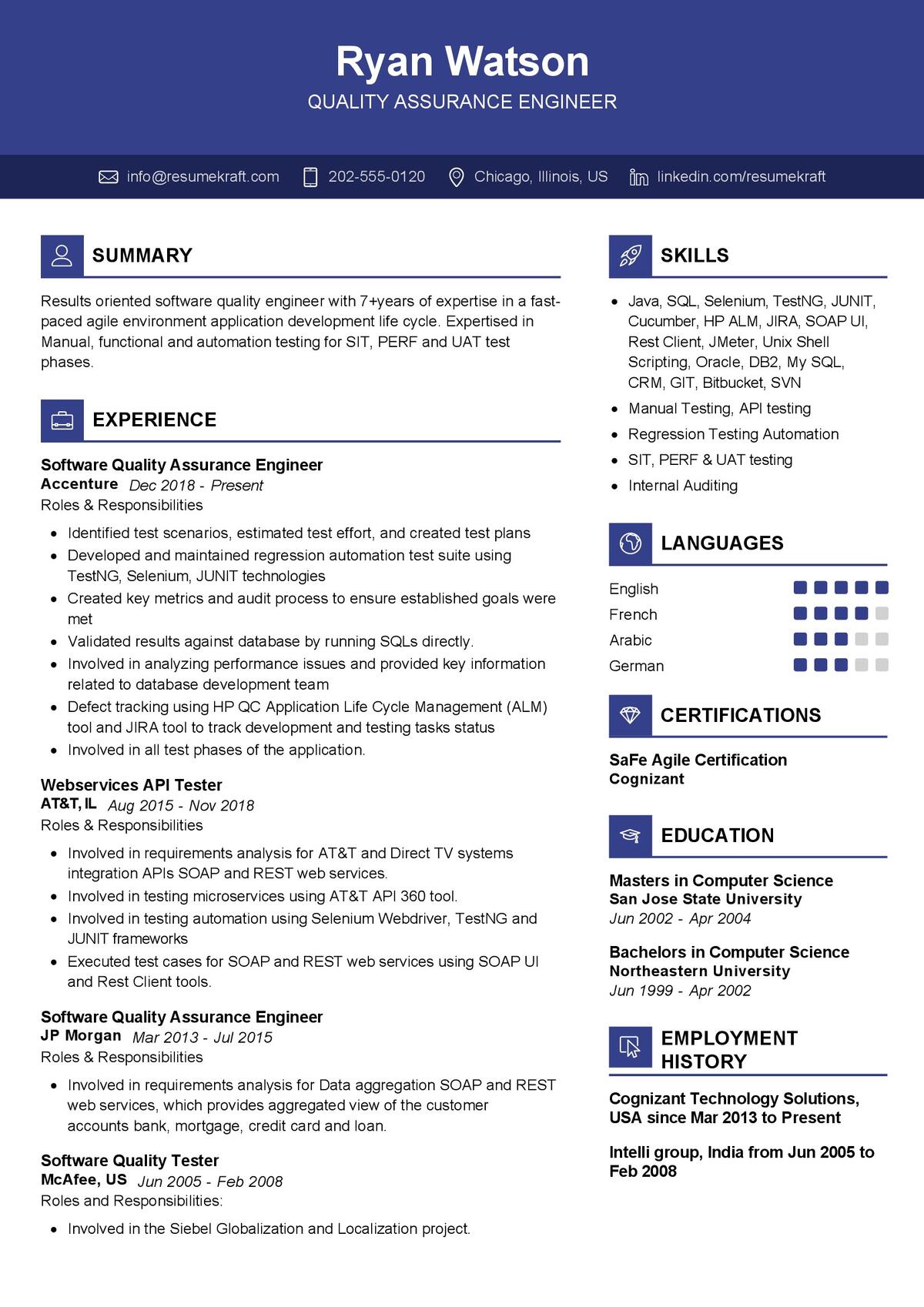 Software Quality Assurance Engineer Resume