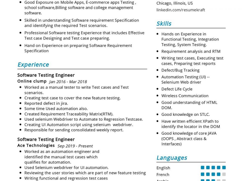 Software Testing Resume Sample