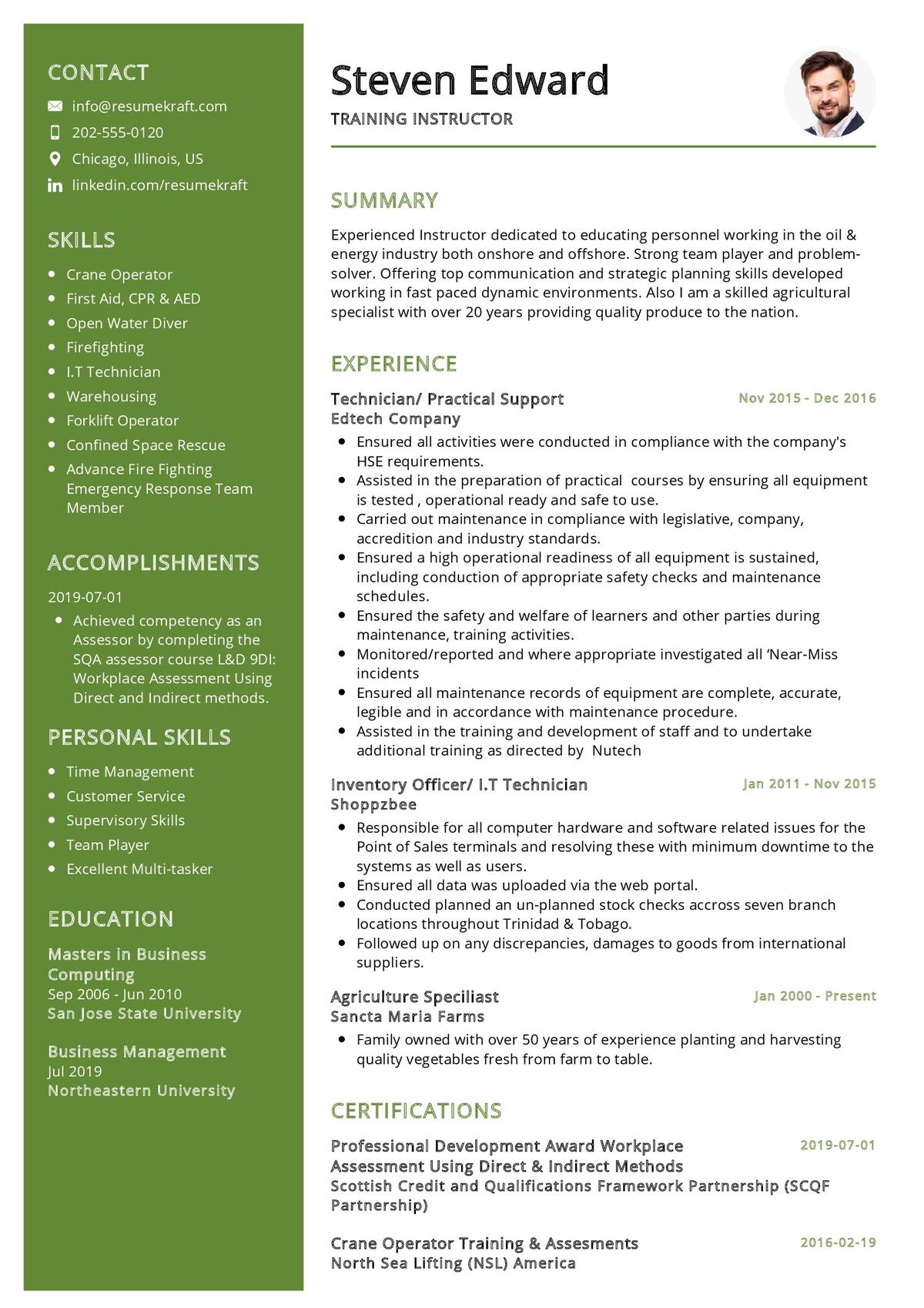 resume format for instructor