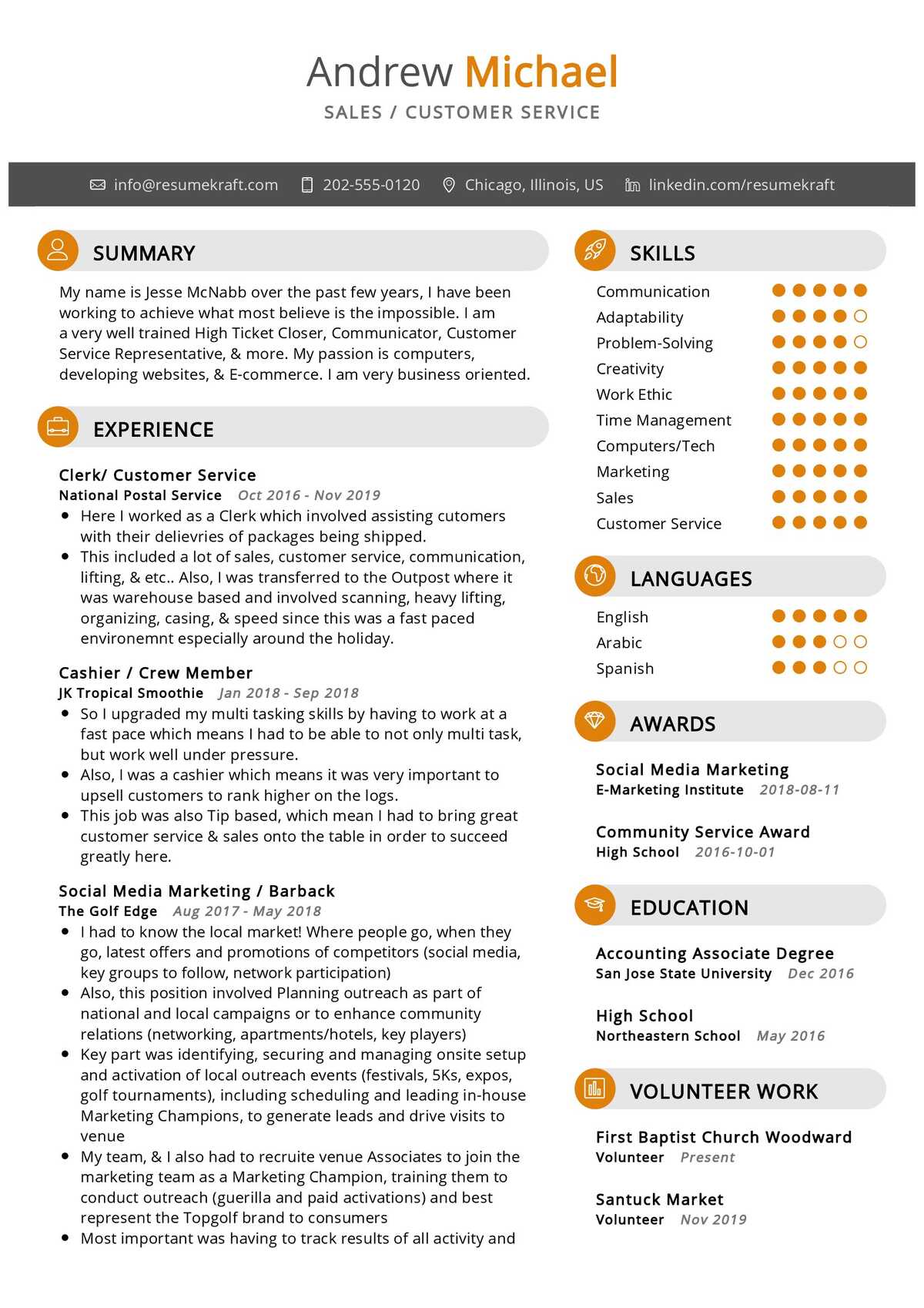 Customer Service CV Example 