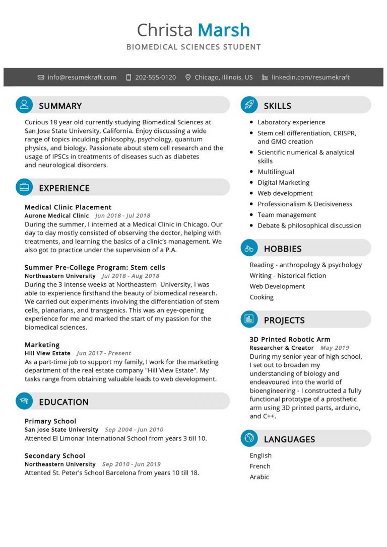 Student CV template + 16 CV examples in 2024 - ResumeKraft