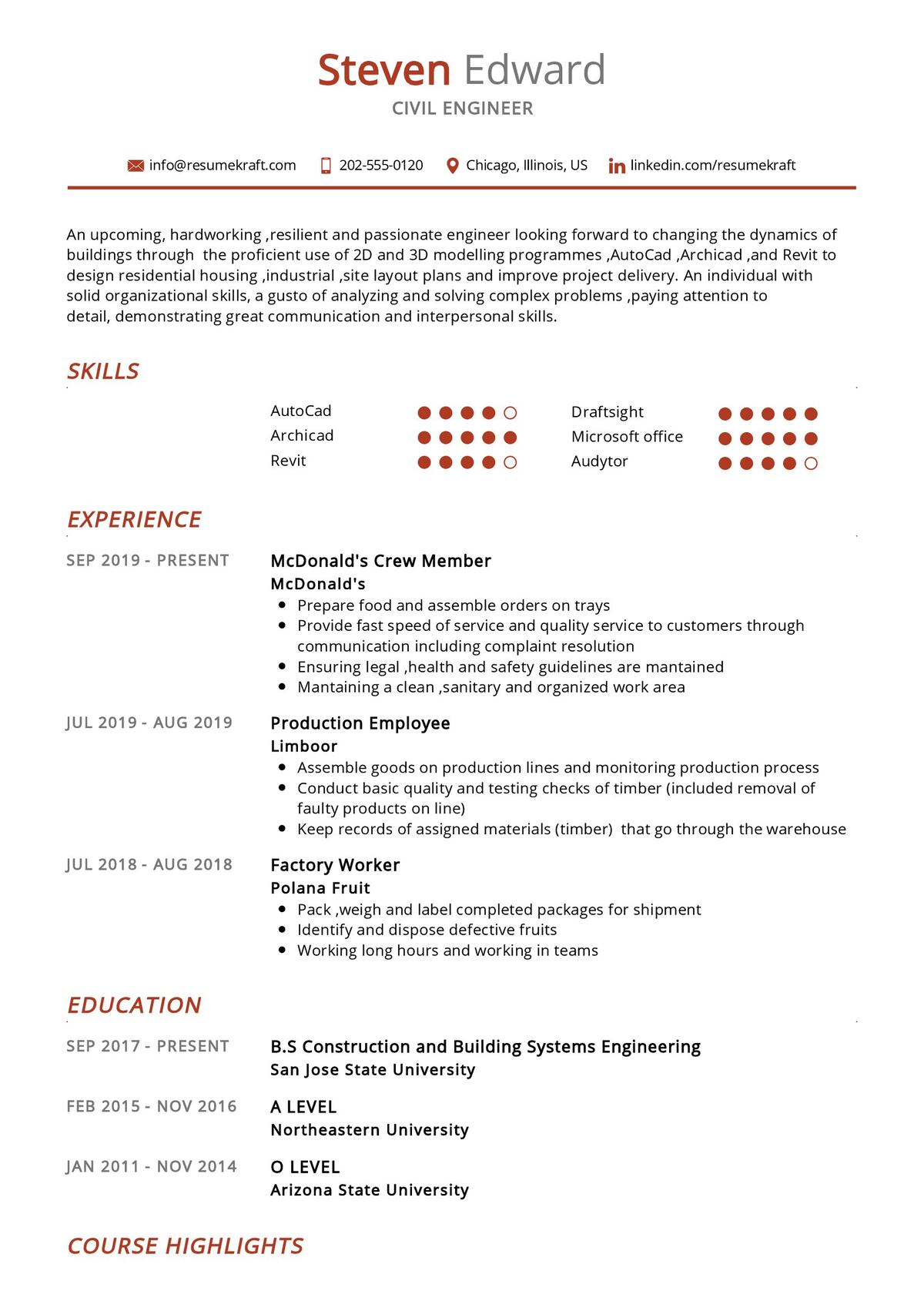 Civil Engineer CV Sample in 2024 - ResumeKraft