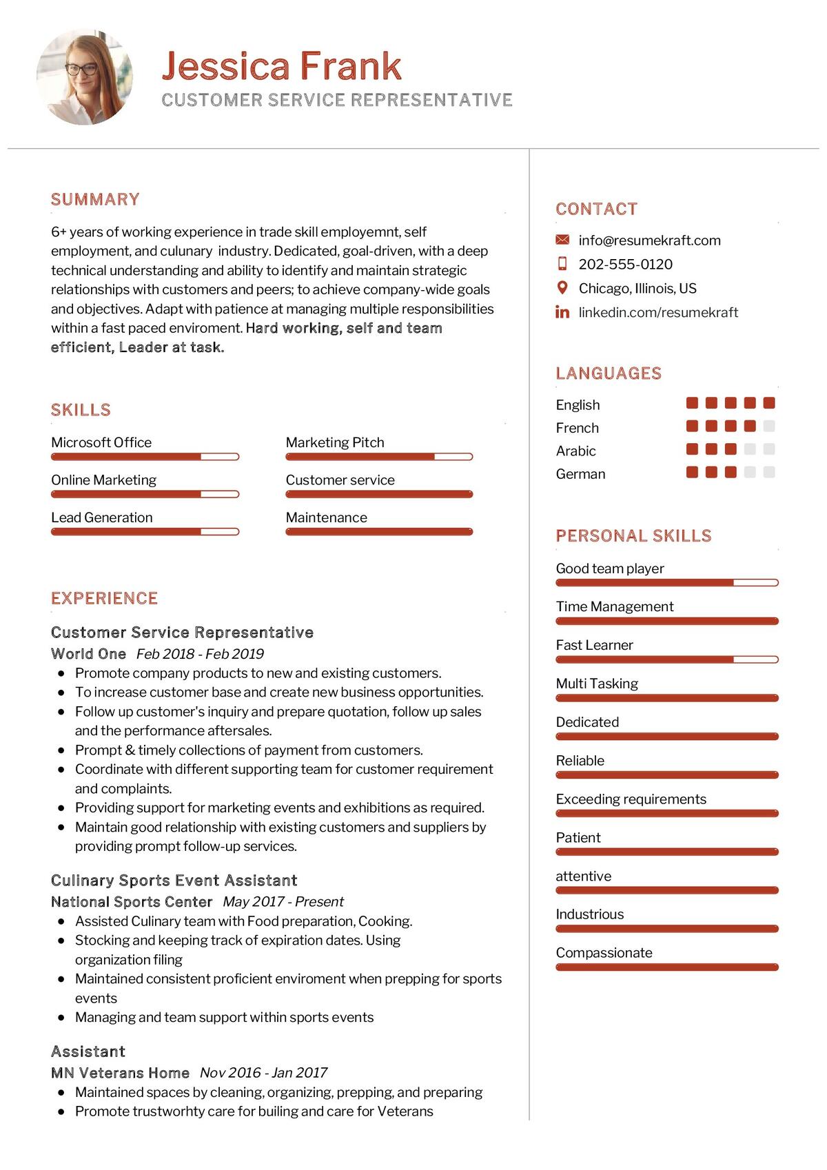 resume templates for customer service representatives