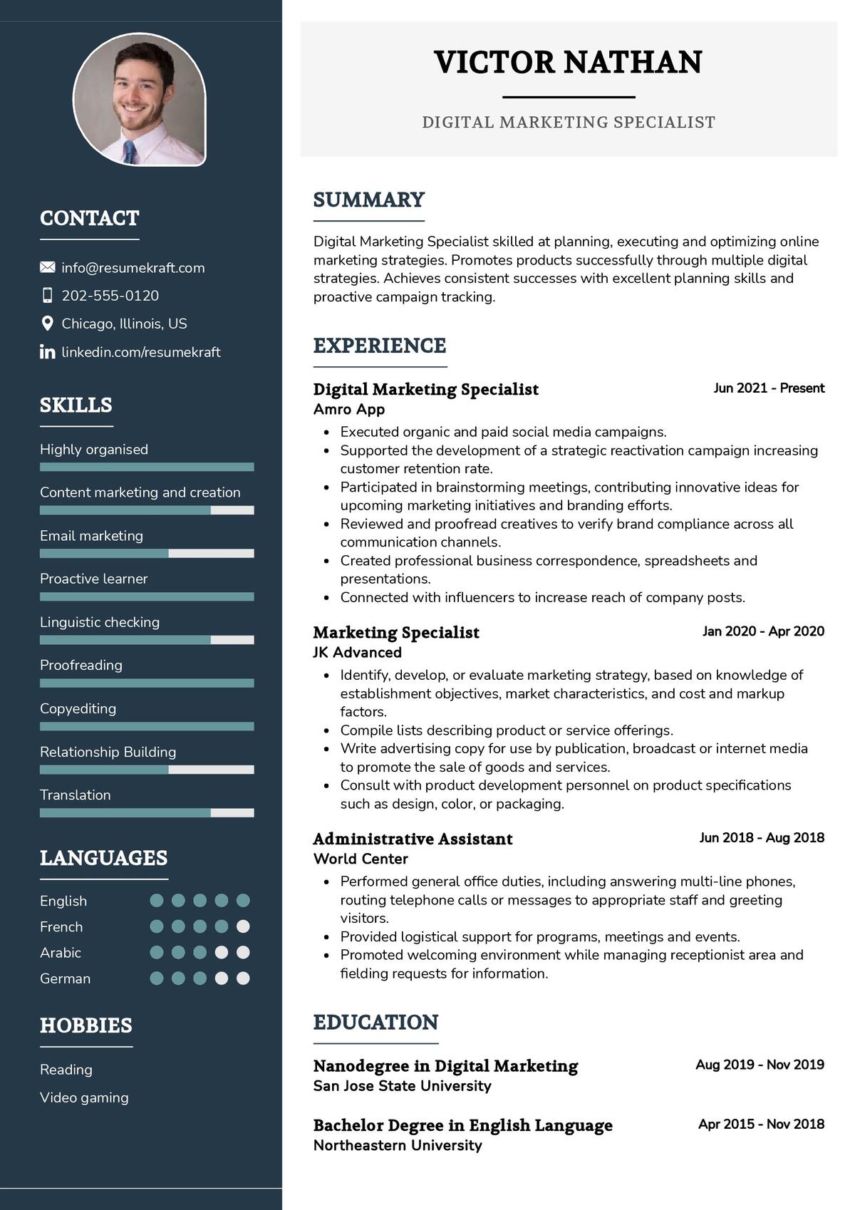 resume format of online marketing