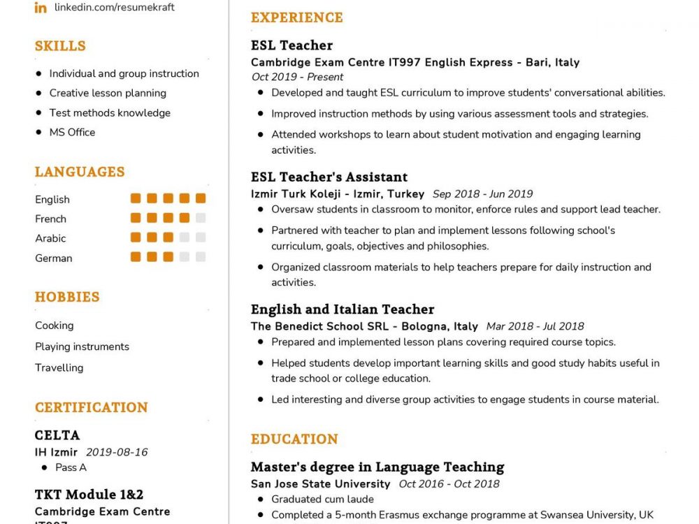 ESL Teacher CV Template