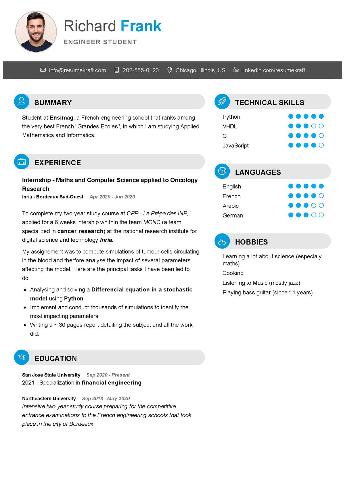 Engineering Student CV Sample In 2024 ResumeKraft
