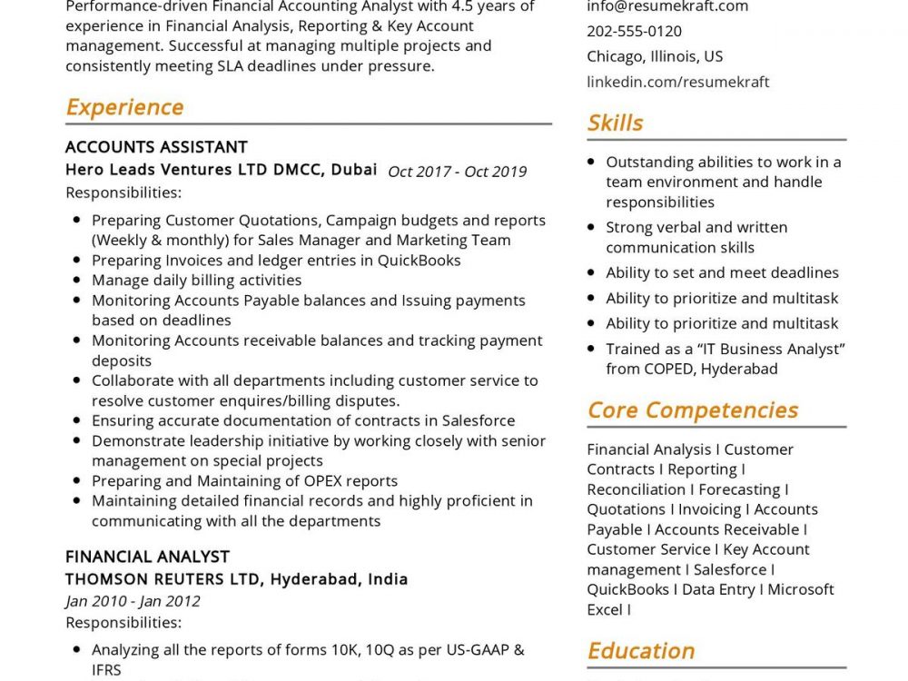 Financial Analyst CV Sample
