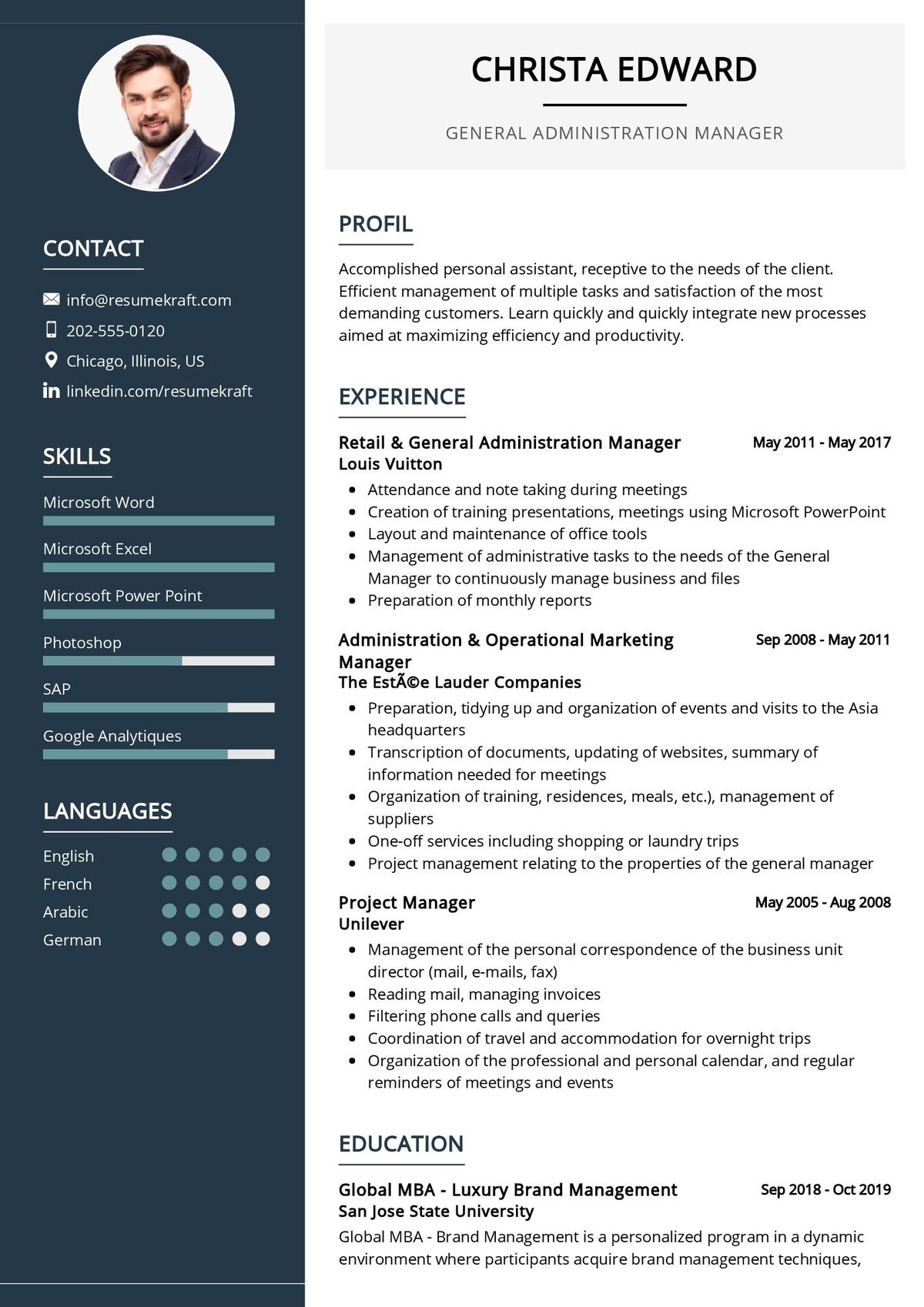 sample resume general manager administration