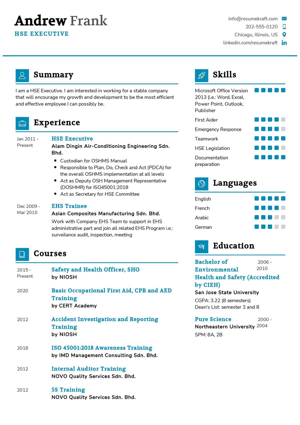 HSE Executive CV Template in 2024 ResumeKraft