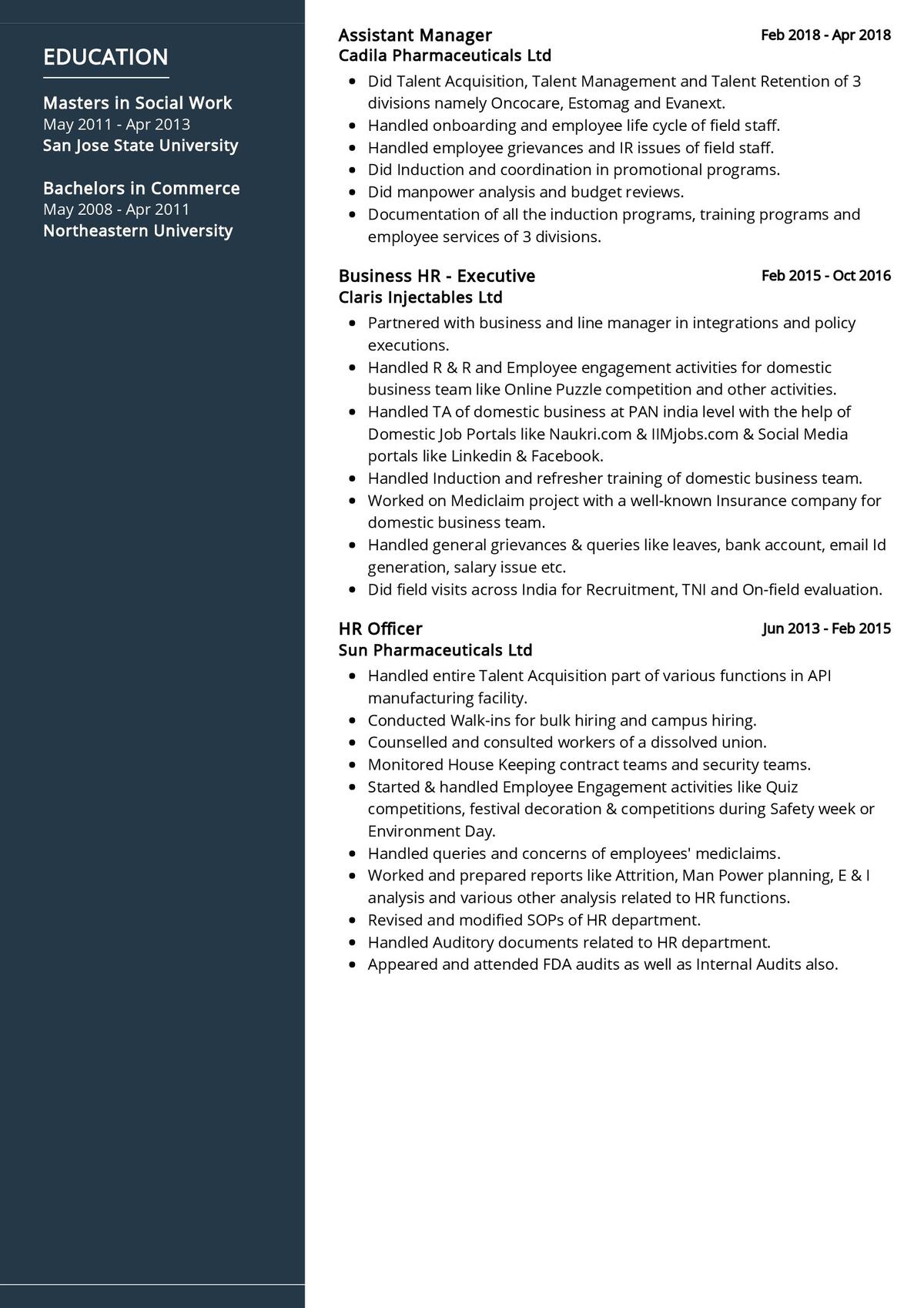 sample resume of human resource manager