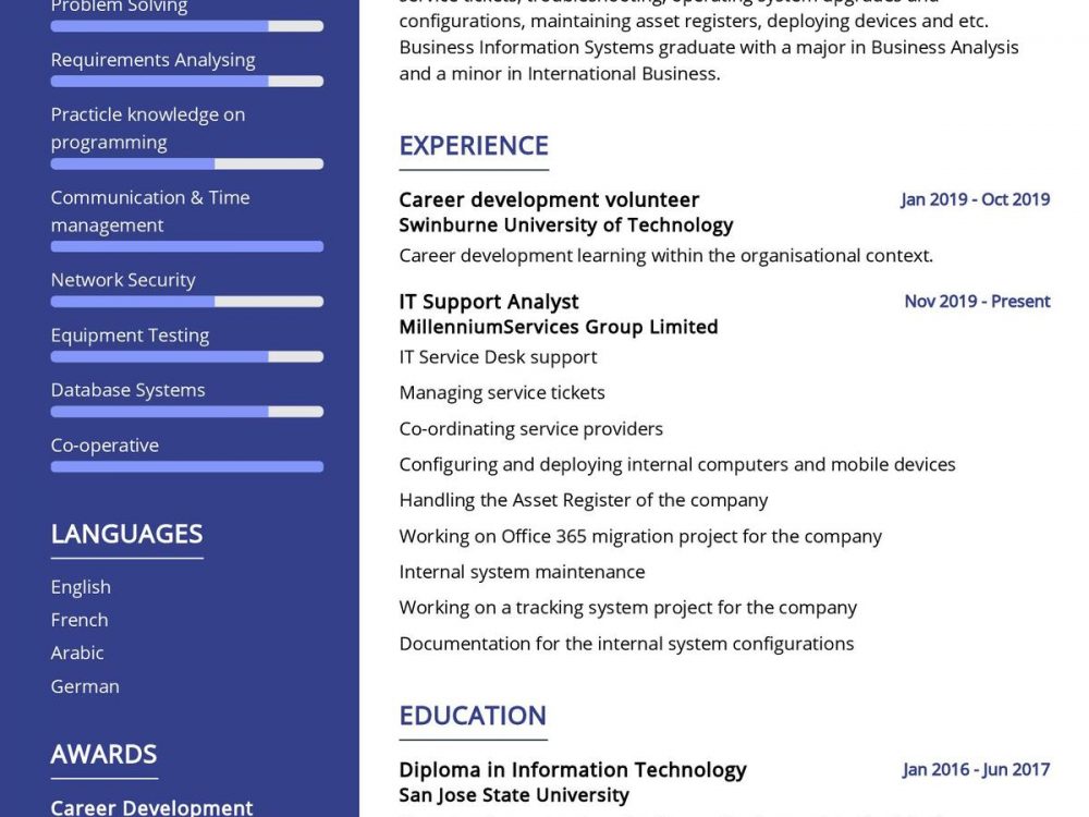 IT Support Analyst CV Sample