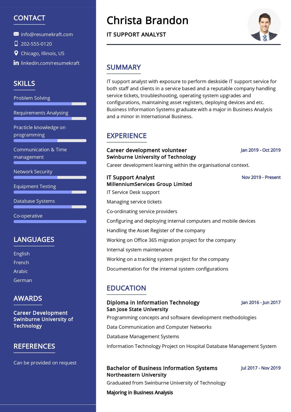 sample resume for support analyst