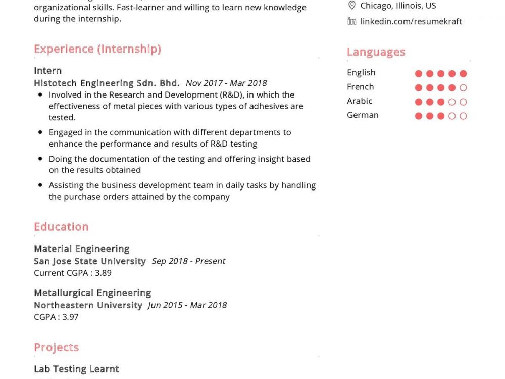 Material Engineer CV Template