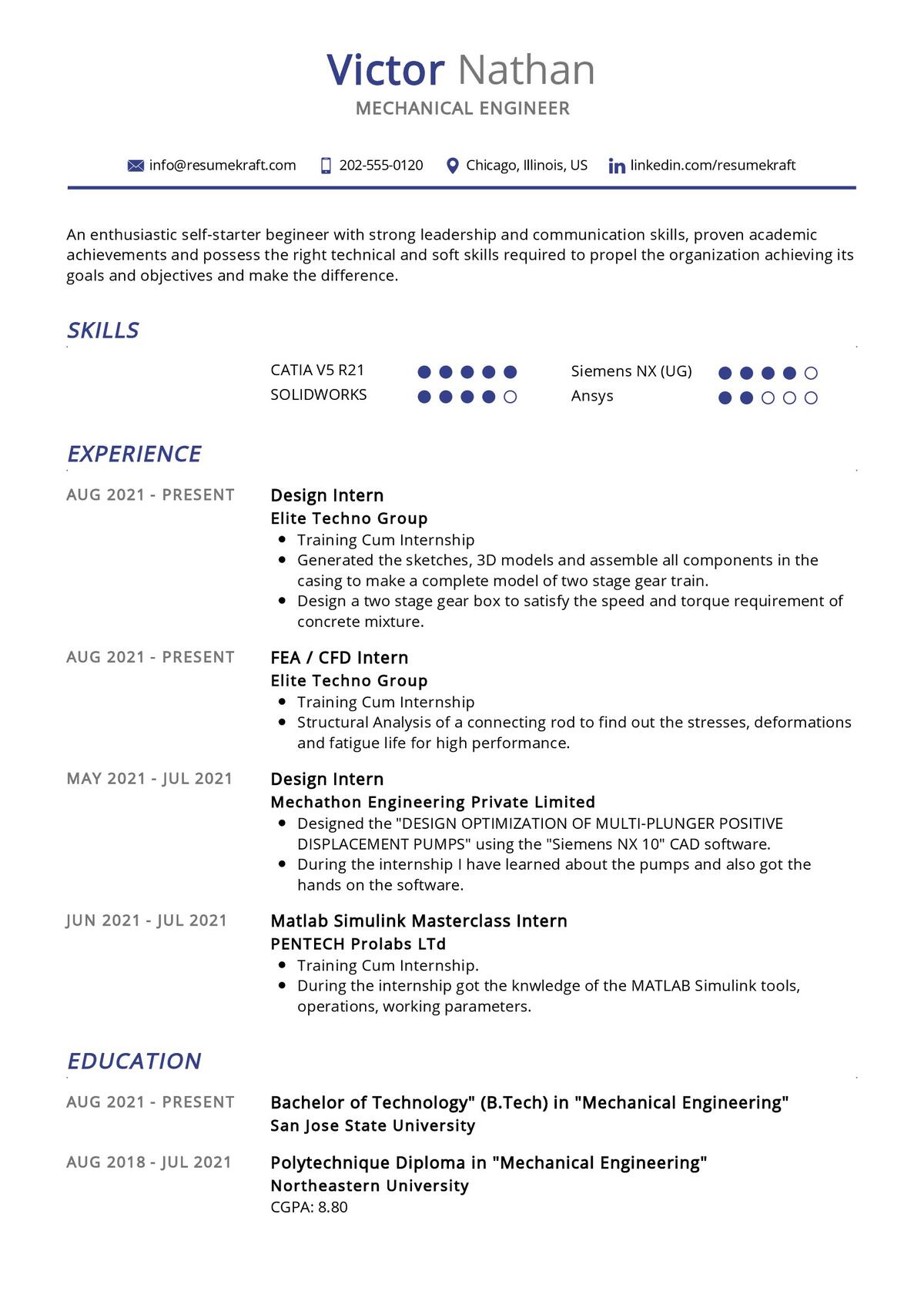 best resume format for mechanical engineering student