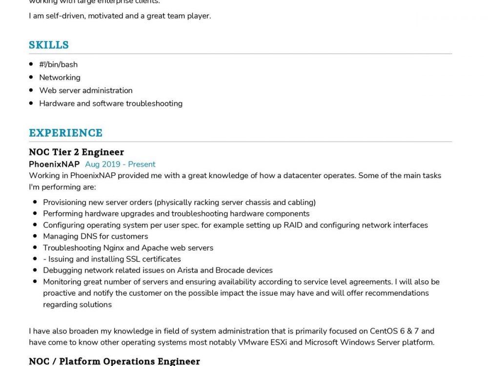 NOC Engineer CV Template in 2024 ResumeKraft