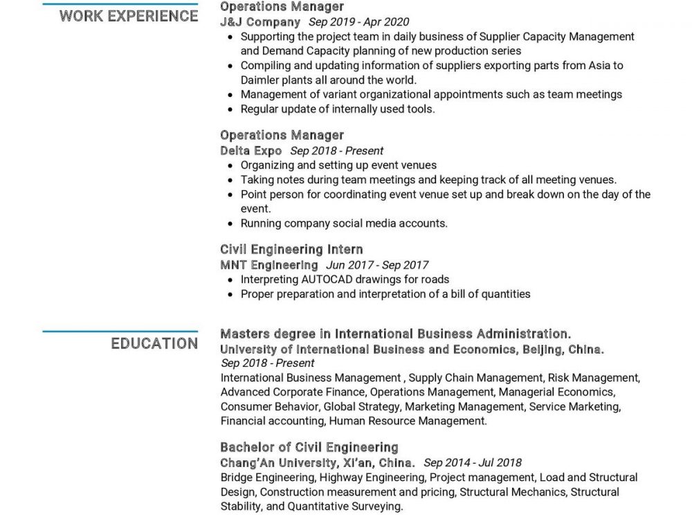 Operations Manager CV Sample