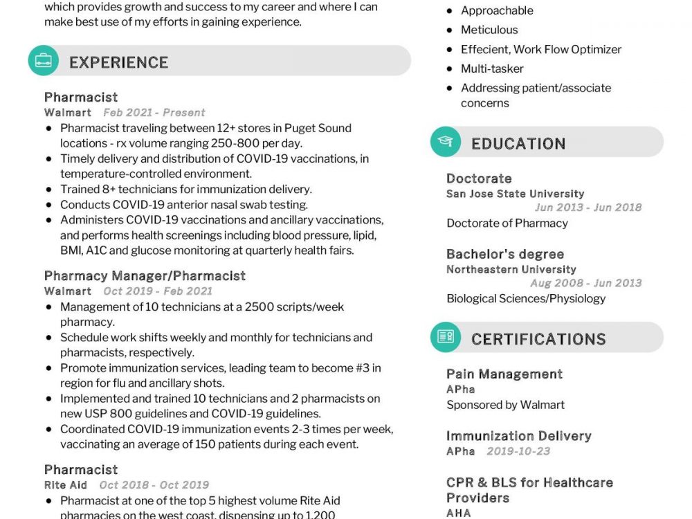 Pharmacist CV Sample