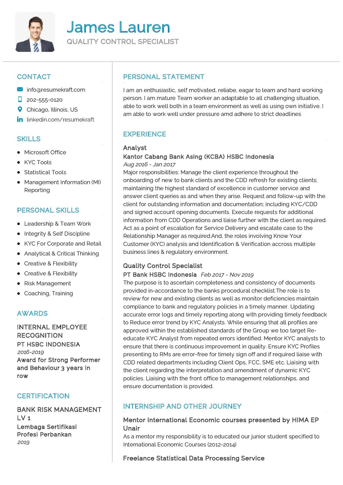 Quality Control Specialist CV Sample in 2024 ResumeKraft