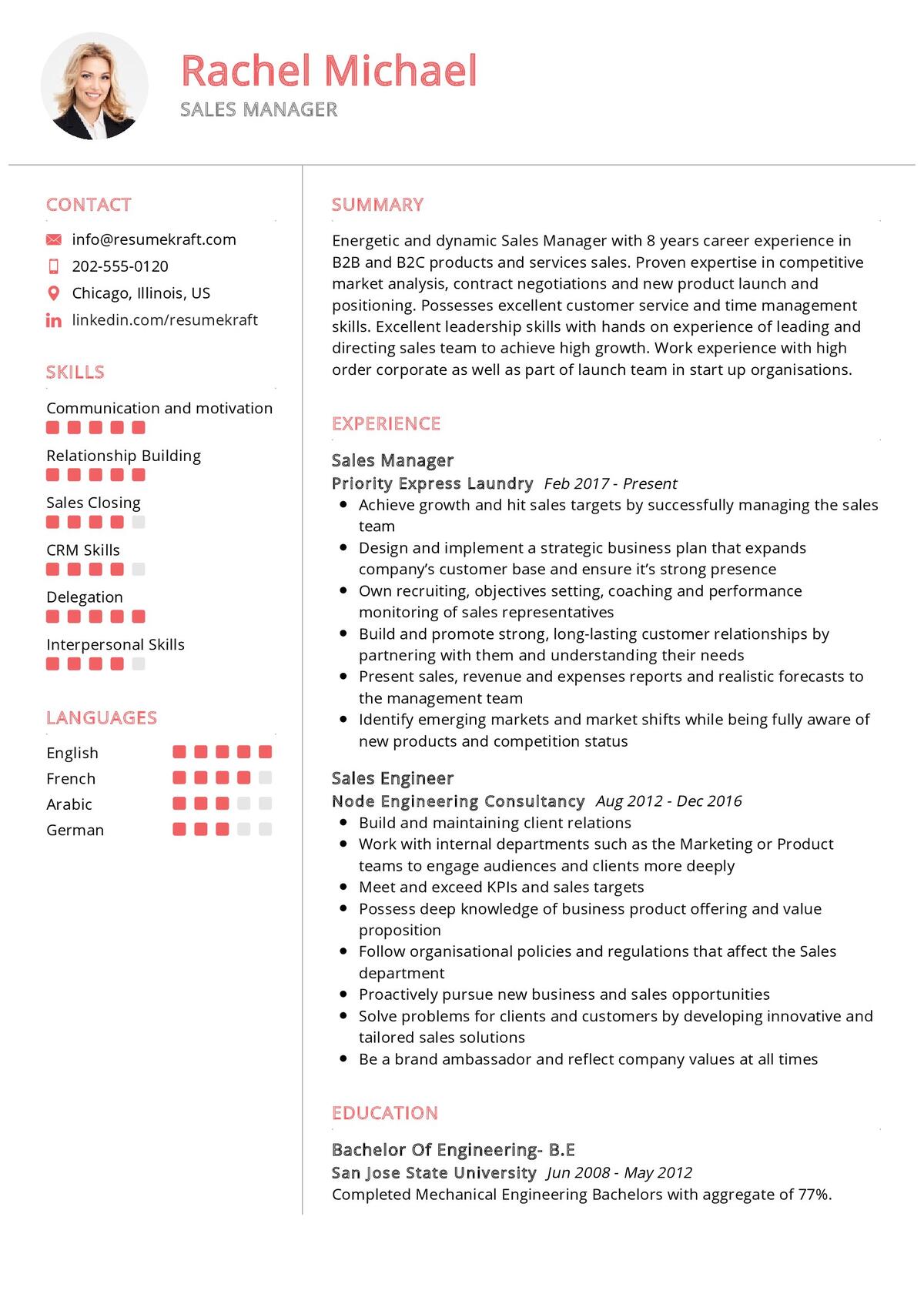 Sales Manager CV Sample in 2024 ResumeKraft