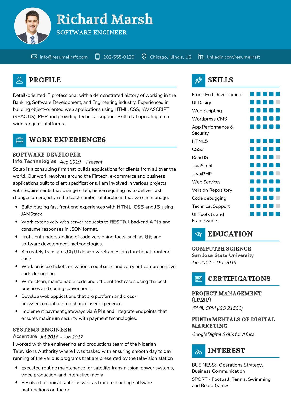 Software Engineer CV Sample in 2024 - ResumeKraft