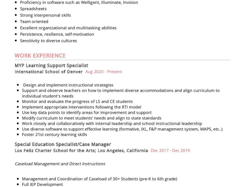 Special Education Specialist CV sample