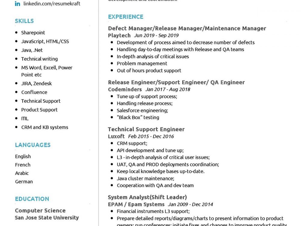 Technical Support Engineer CV Template