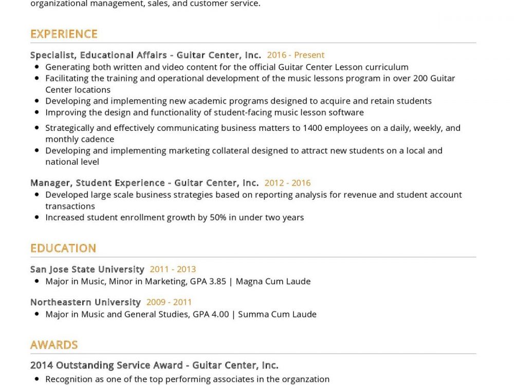 Music Educator CV Sample