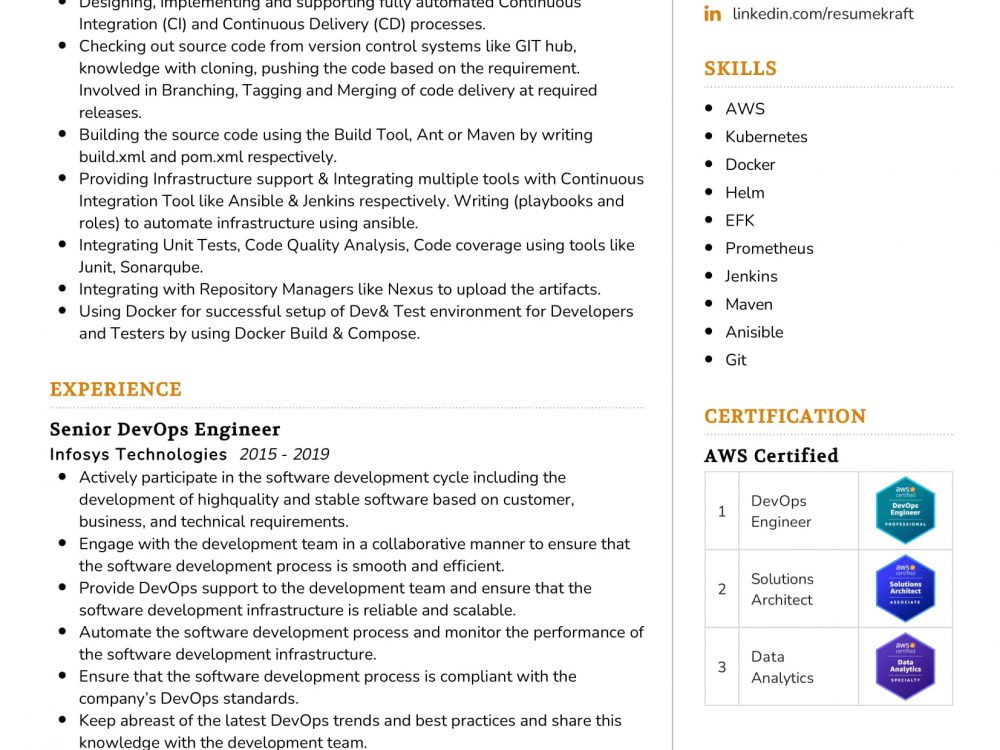 AWS Certified DevOps Engineer Resume