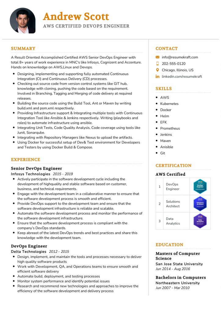 AWS Certified DevOps Engineer Resume