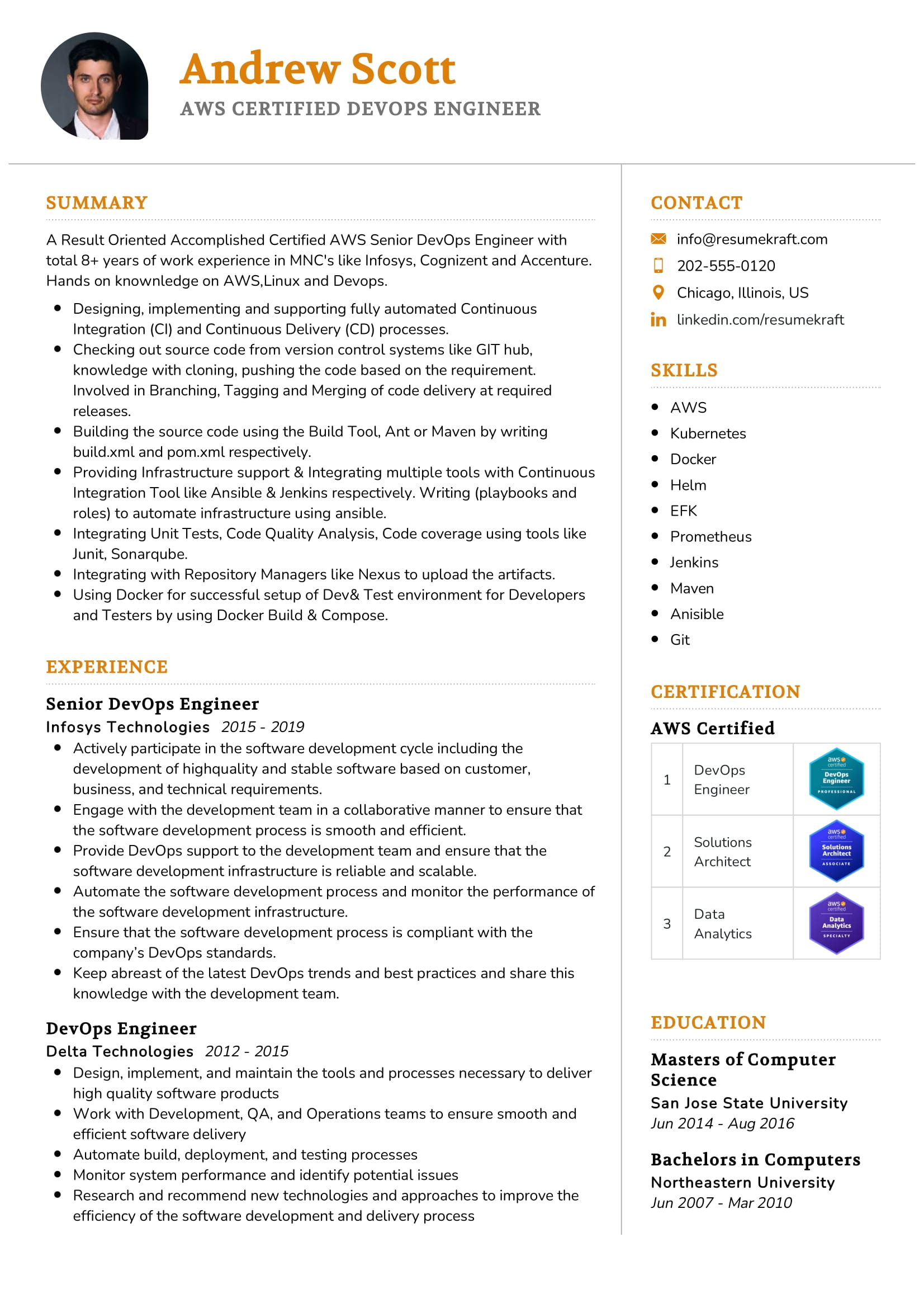 DevOps Engineer CV Sample in 2024 ResumeKraft