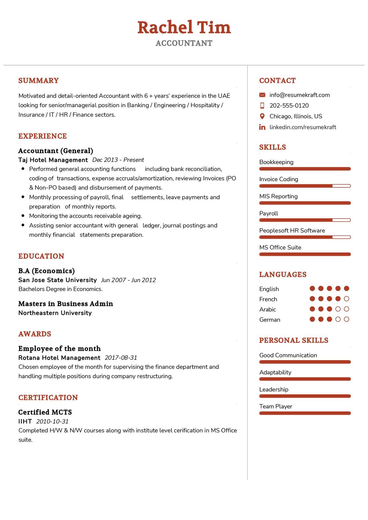 Accountant CV Sample in 2025 - ResumeKraft