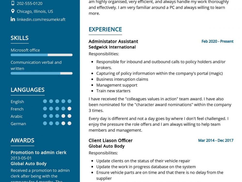 Administrator Assistant CV Sample