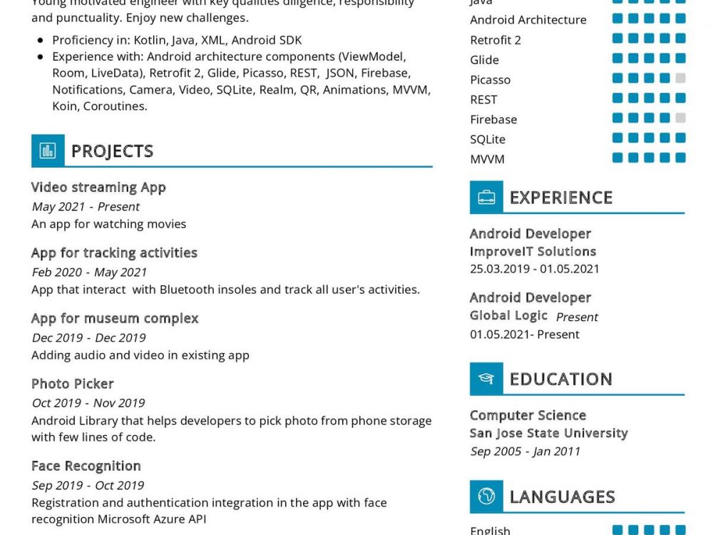Android Developer CV Sample