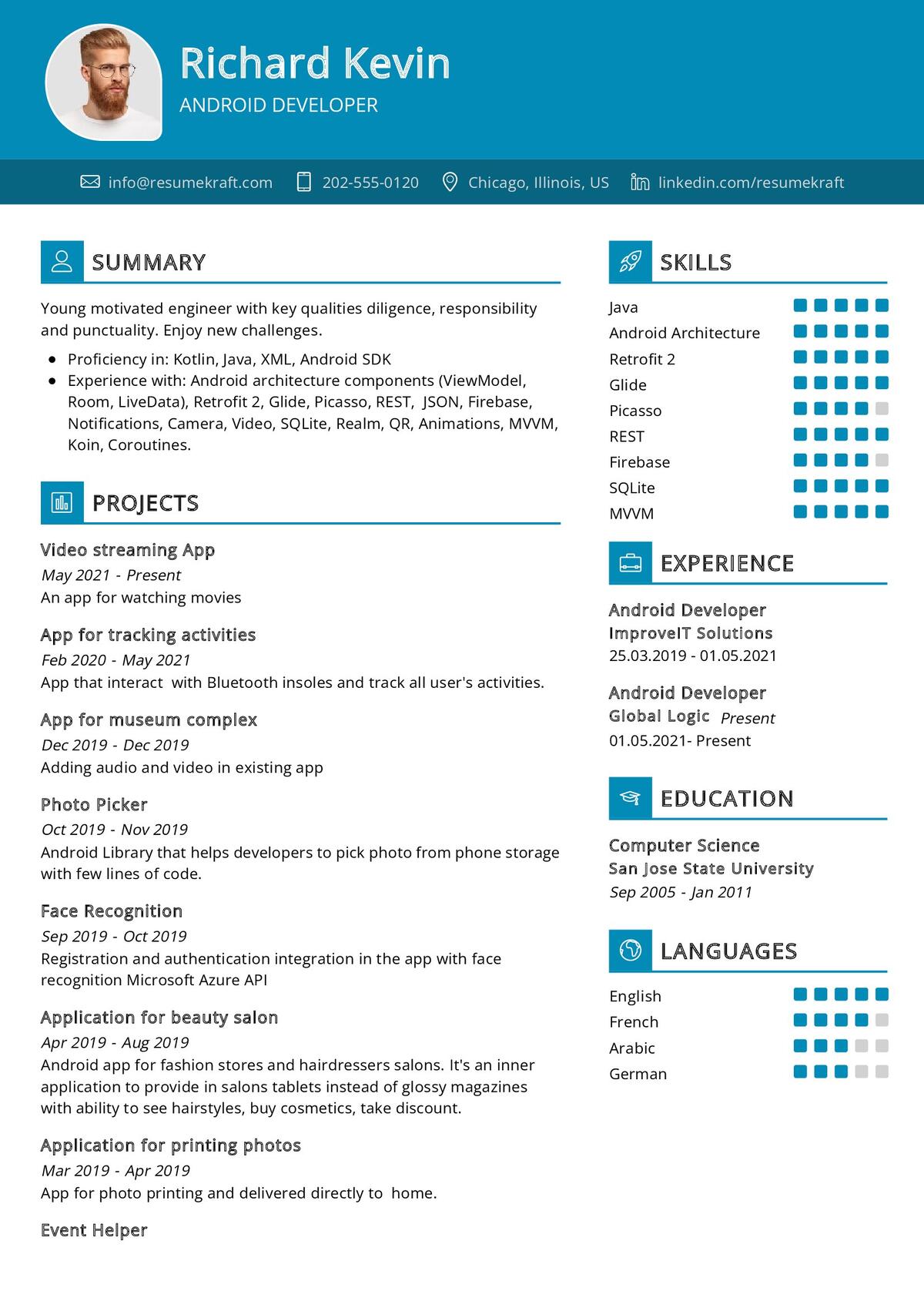 sample resume for android developer fresher