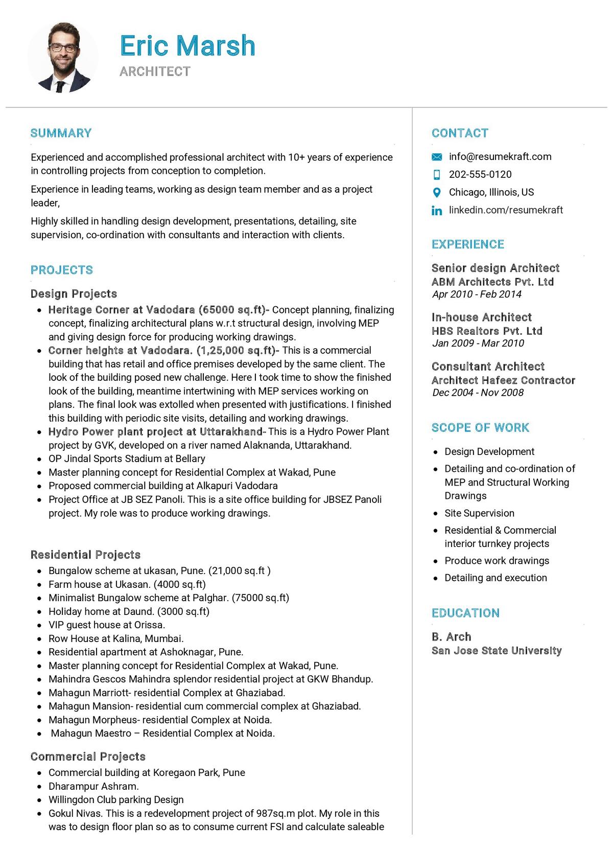 Architect CV Sample in 2024 - ResumeKraft