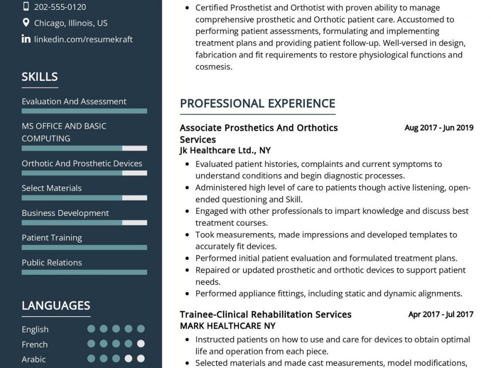 Certified Prosthetist And Orthotist CV Sample