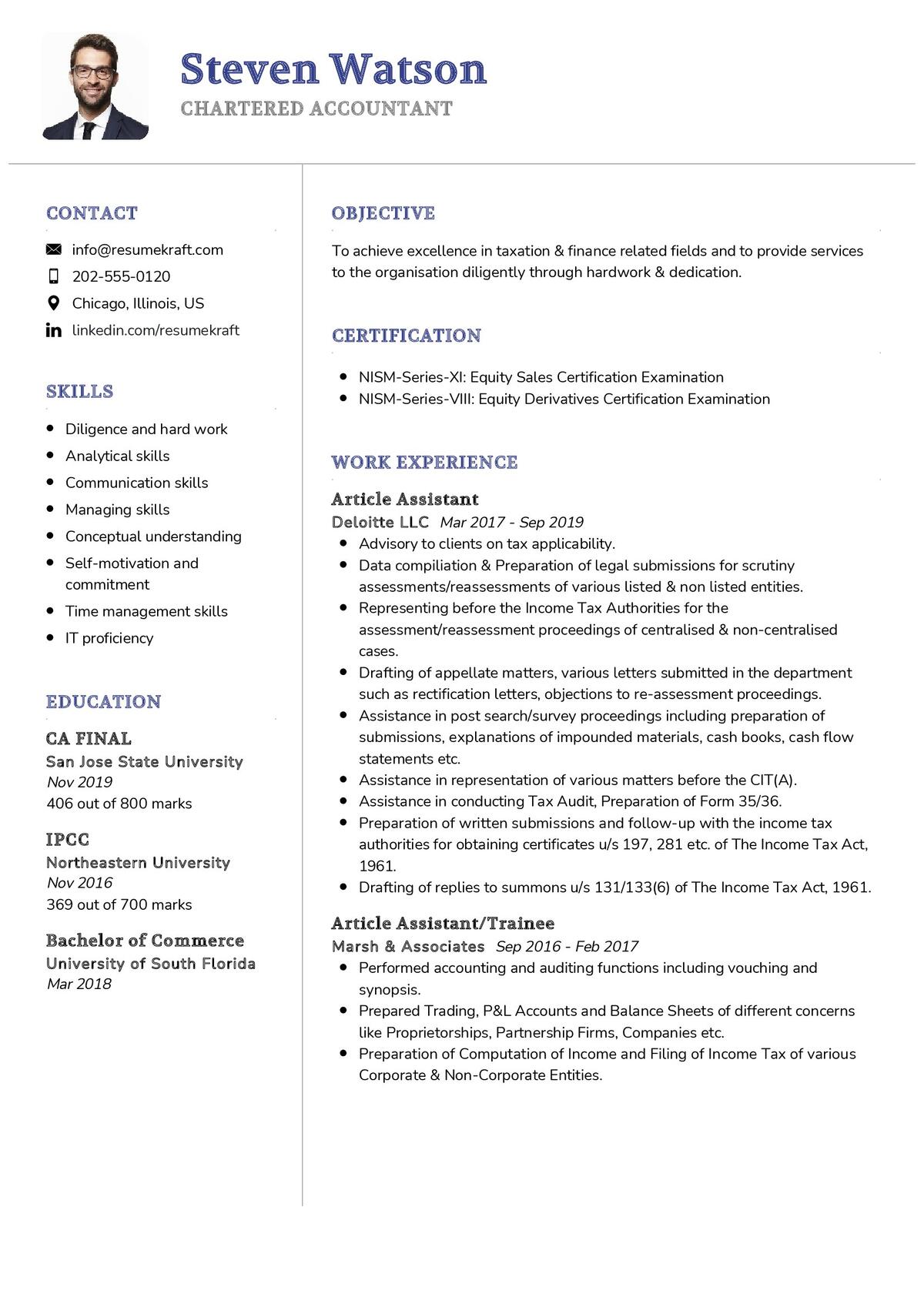 resume format for fresher accountant in word