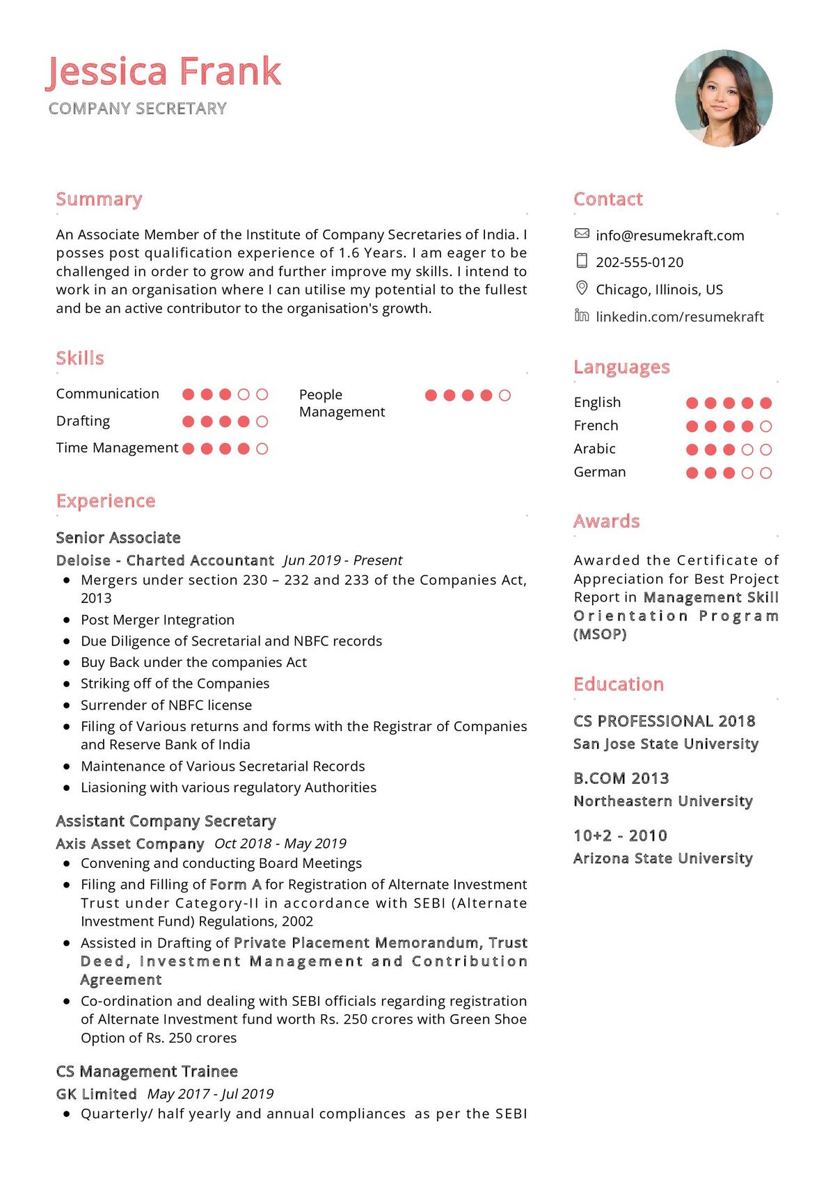 Company Secretary CV Sample 