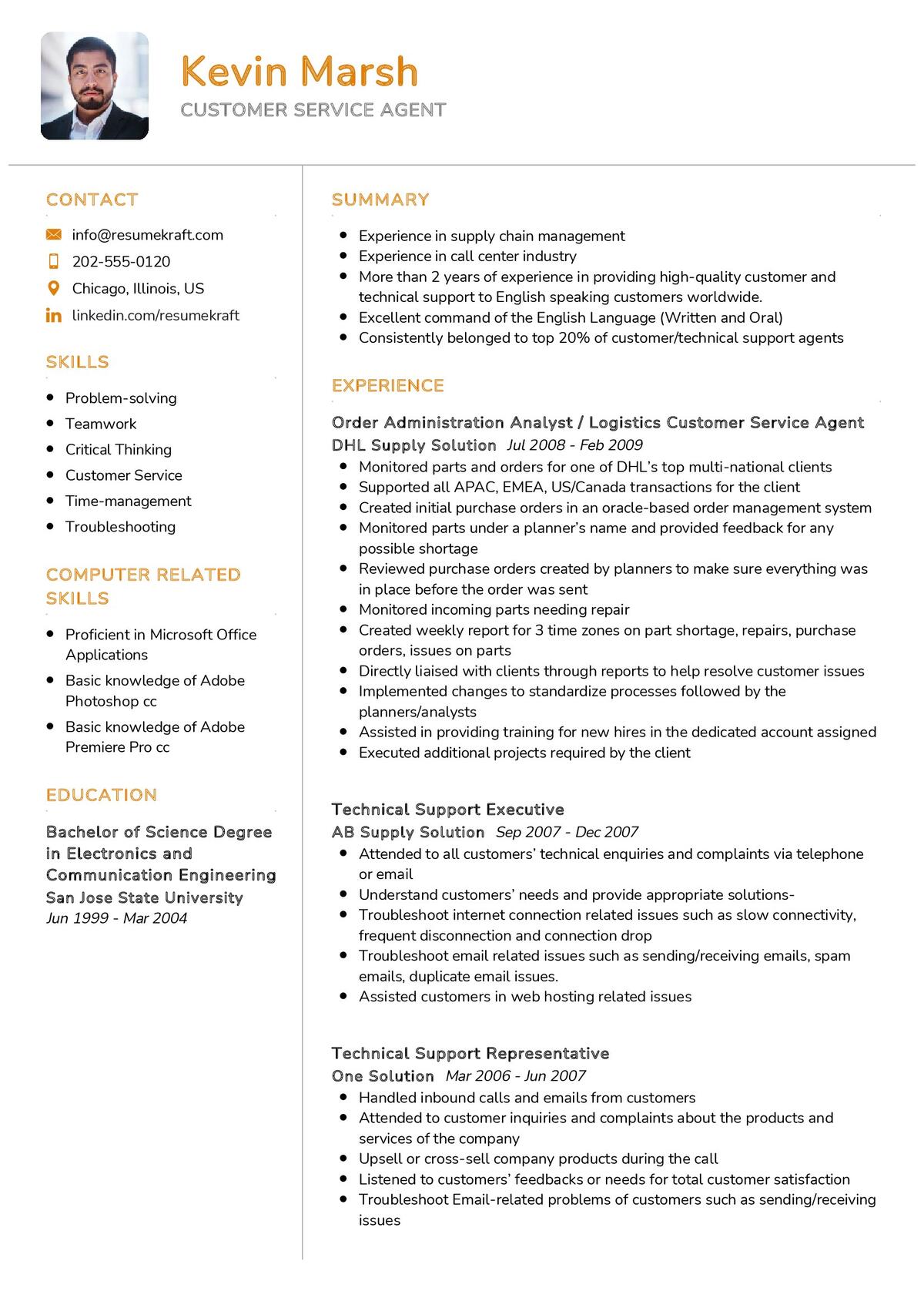 Customer Service Agent CV Sample in 2024 ResumeKraft