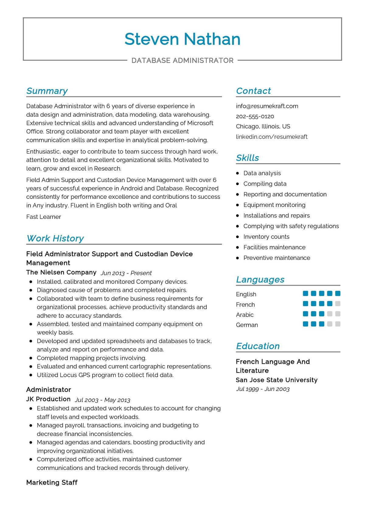 Database Administrator CV Sample in 2024 ResumeKraft