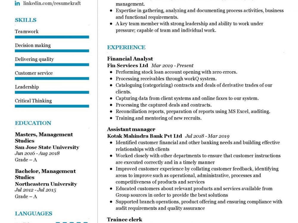 Financial Analyst CV Sample