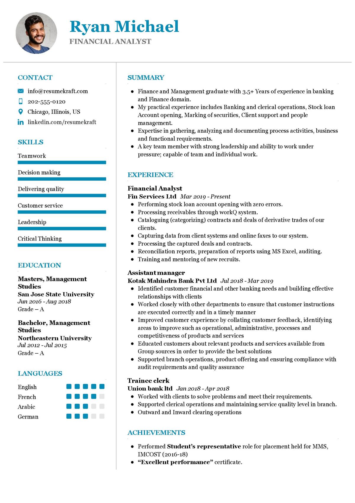Financial Analyst CV Sample in 2024 ResumeKraft
