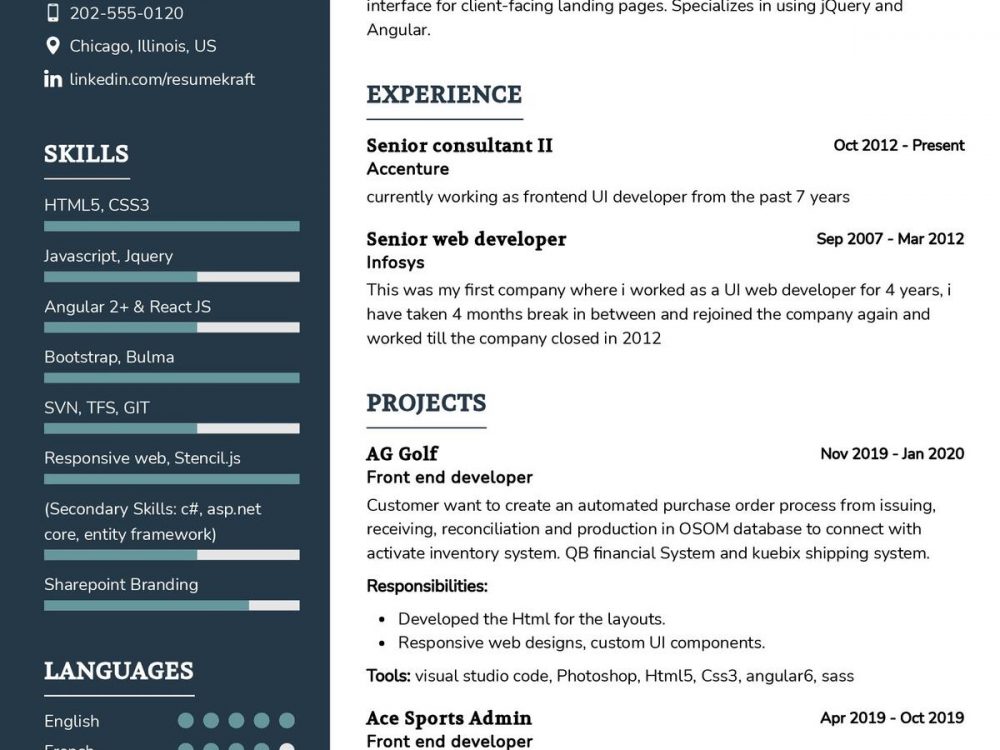 Front-end Developer CV Sample