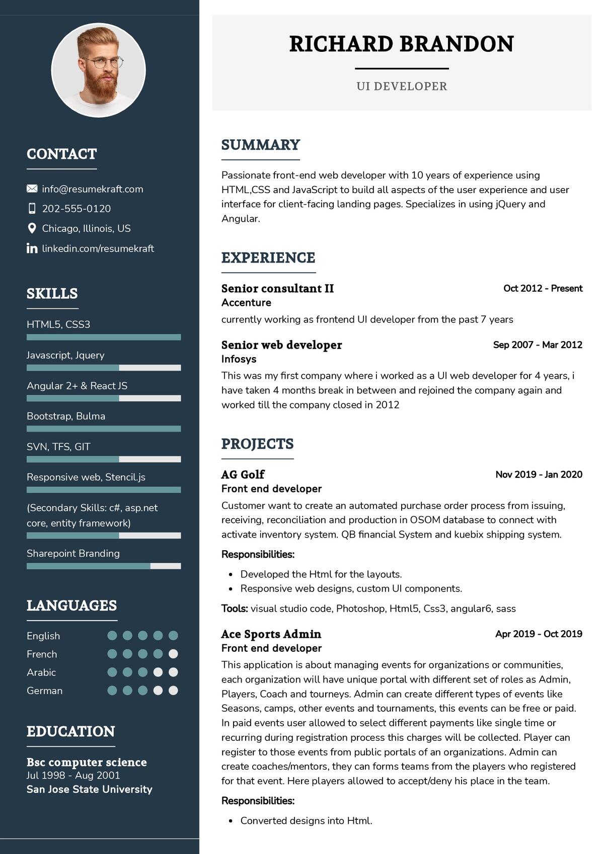 resume template for frontend developer