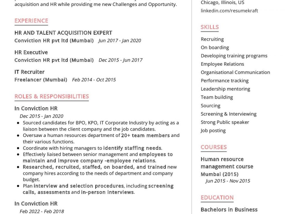 HR Talent Acquisition CV Sample