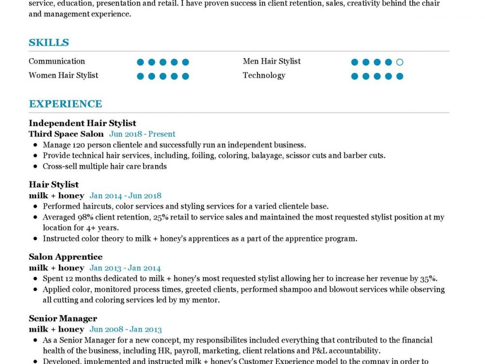 Hair Stylist CV Sample 2023 | Writing Tips - ResumeKraft