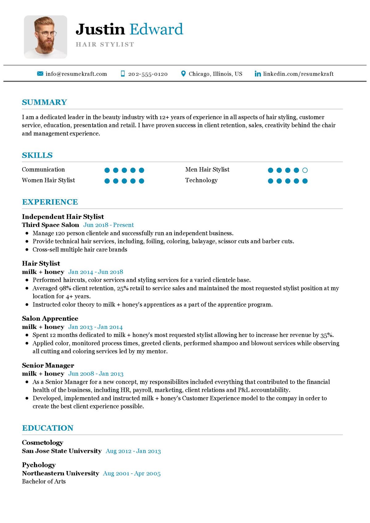 Hair Stylist CV Sample 2023 | Writing Tips - ResumeKraft