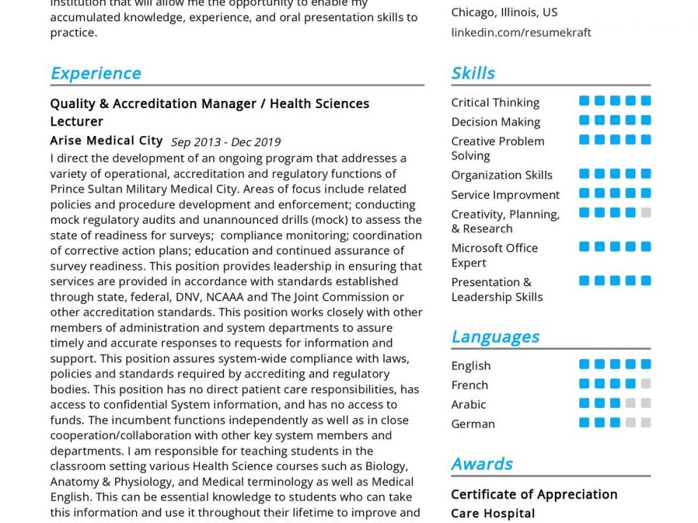 Healthcare Management Specialist CV Example