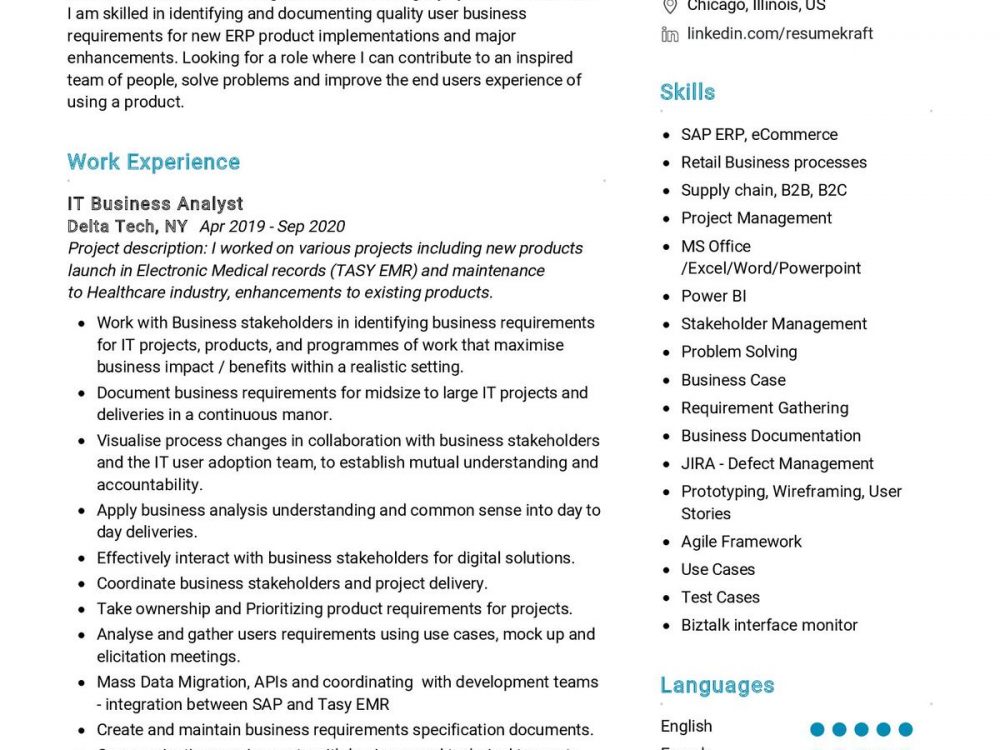 IT Business Analyst CV Sample